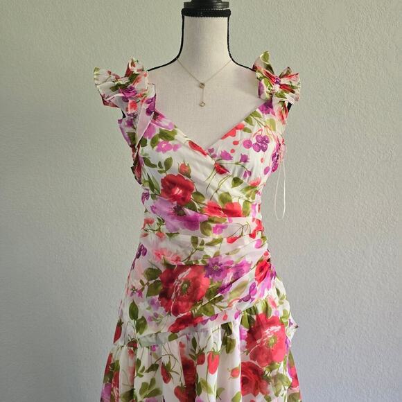 NWT Abercrombie & Fitch Womens Floral Maxi Dress S Ruffle High-Low Wedding Guest - Picture 3 of 12